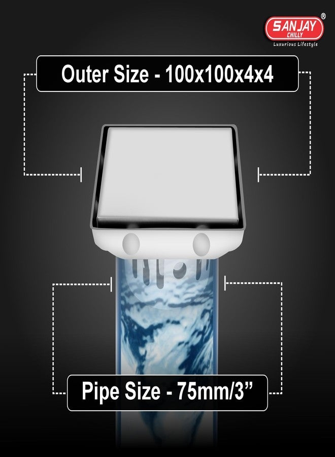 Sanjay Chilly SS Floor Drain with Cockroach Trap for Bathroom 21mm Marble Insert Floor Drain Cover Jali Reversible Marble Drainer Kitchen Sink Washbasin Hair Catcher Marble Drainer Silver 4 x 4 INCH - Image 2